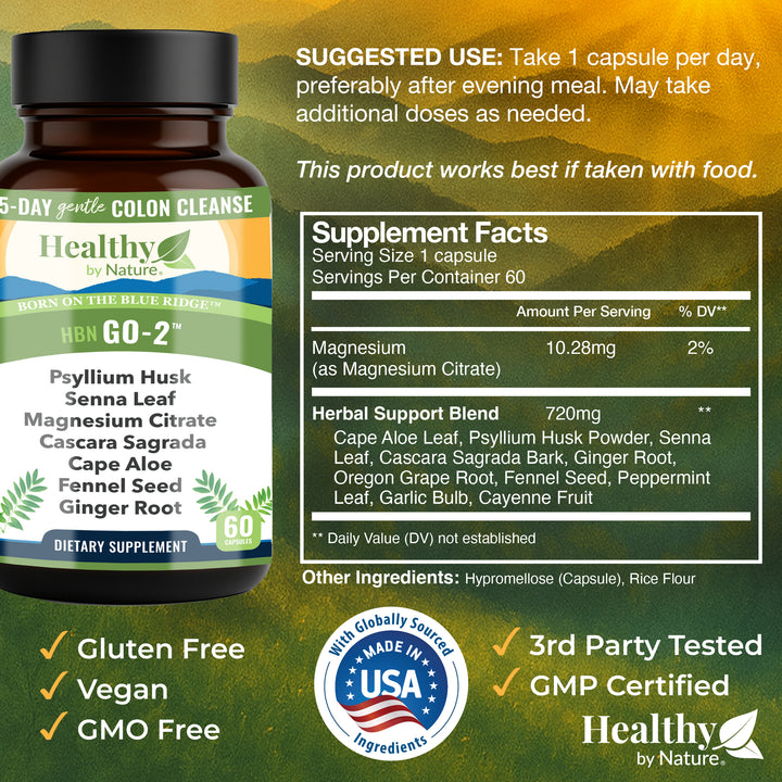 GO-2™ Advanced Colon & Gut Cleanse, Gentle Herbal Laxative and Stool Softener