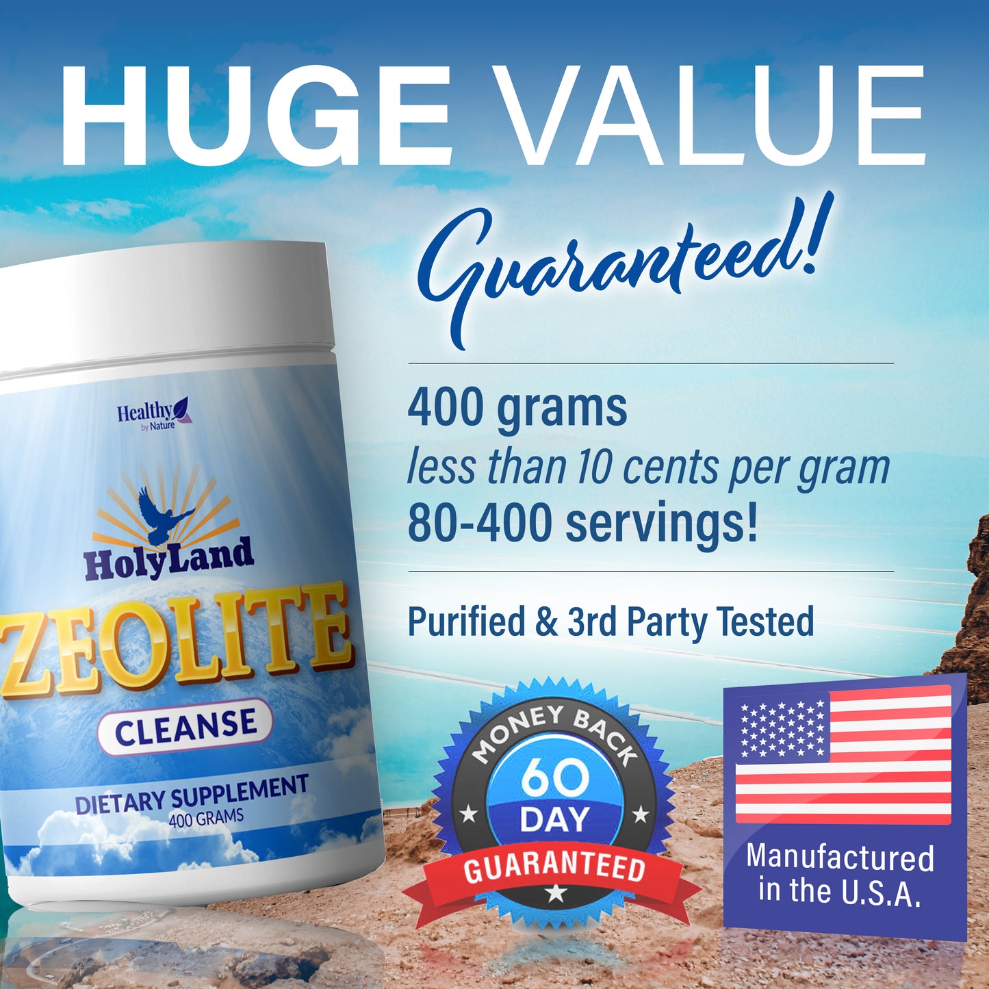 HolyLand Zeolite Cleanse - Zeolite Detox Powder for Full Body Detox of Environmental Toxins (400 Grams, Scoop Included)