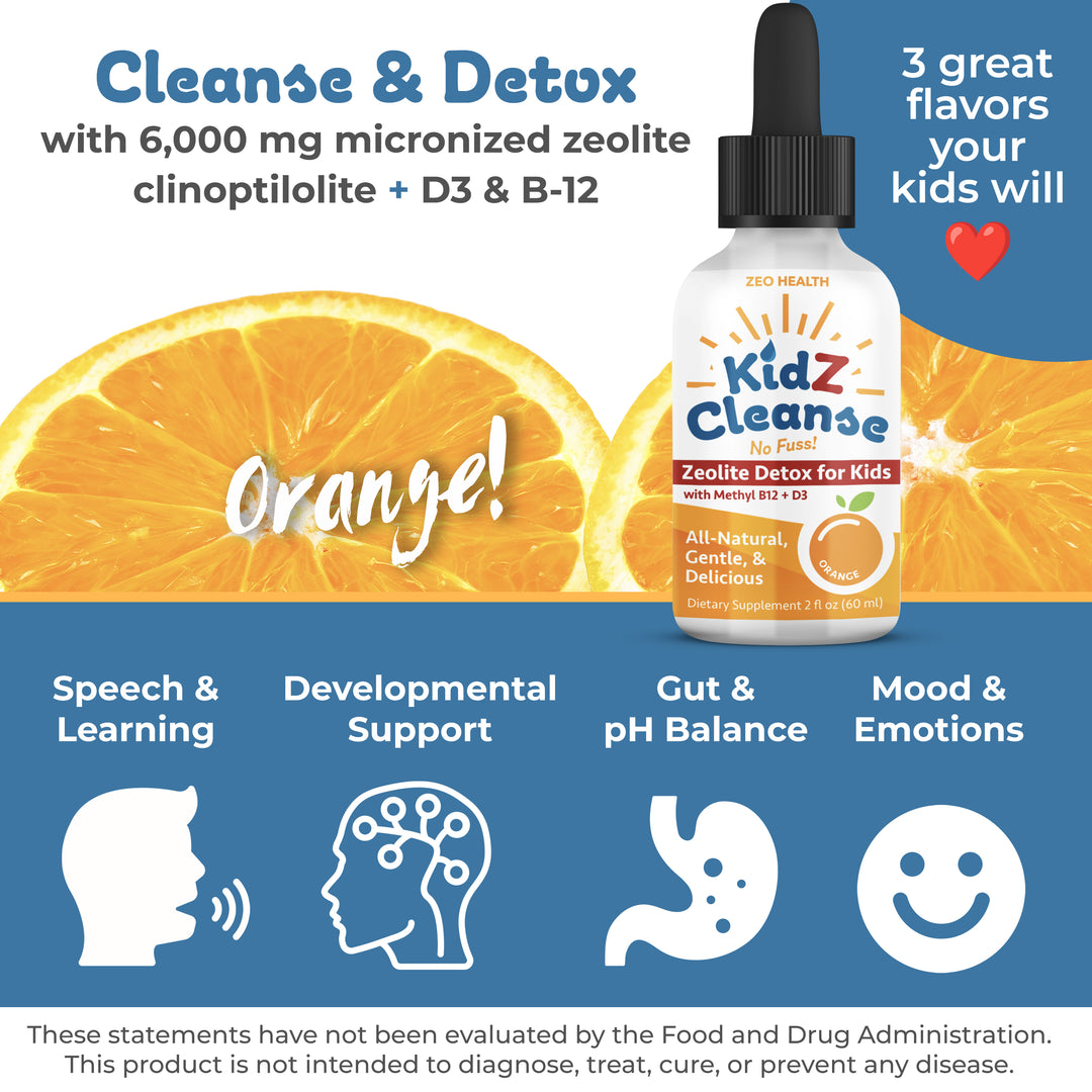 Kidz Cleanse | Zeolite Detox for Kids | Development, Behavior, Energy and Gut Health Support Supplement | Easy to Take, Pure Liquid Zeolite Drops + Methyl B12 + D3 - 2oz