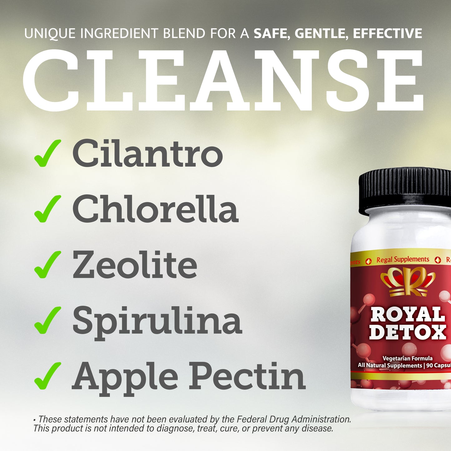 Royal Detox - Complete, Balanced, & Thorough Detox with Cilantro, Chlorella, Zeolite, Spirulina & Apple Pectin (90 Capsules)